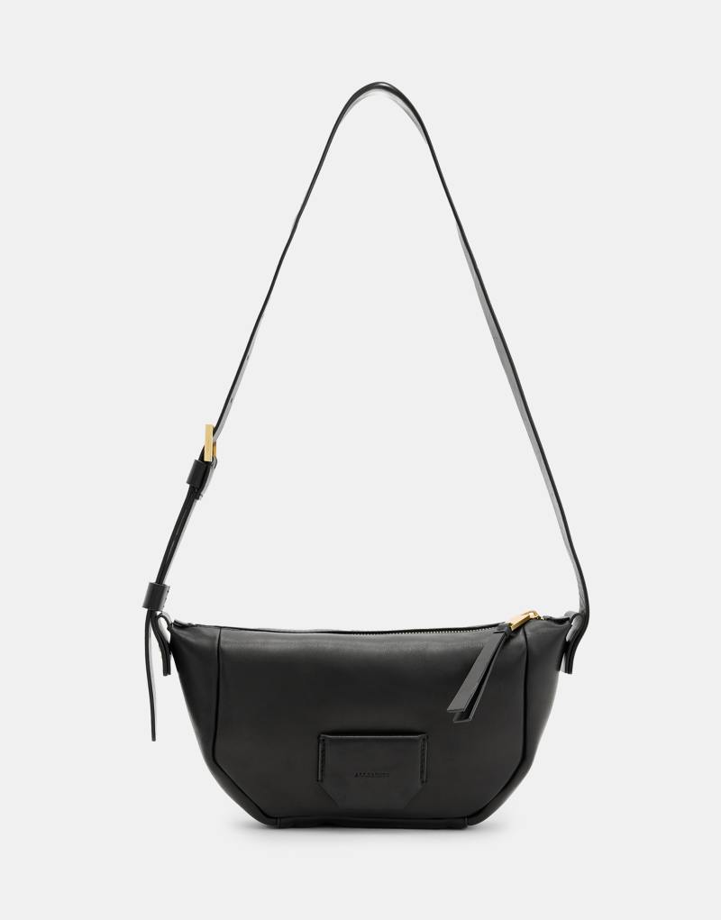 AllSaints Madea leather mini crossbody bag in black AllSaints