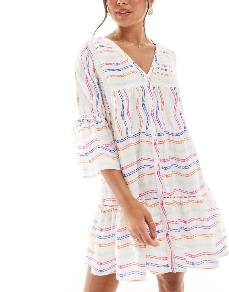 Accessorize wavy print 3/4 sleeve beach cover up in multi Accessorize