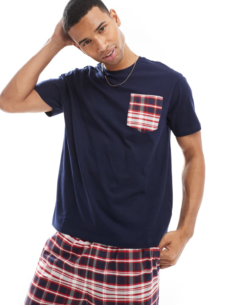 Another Influence plaid relaxed pajama set in navy and red Another Influence