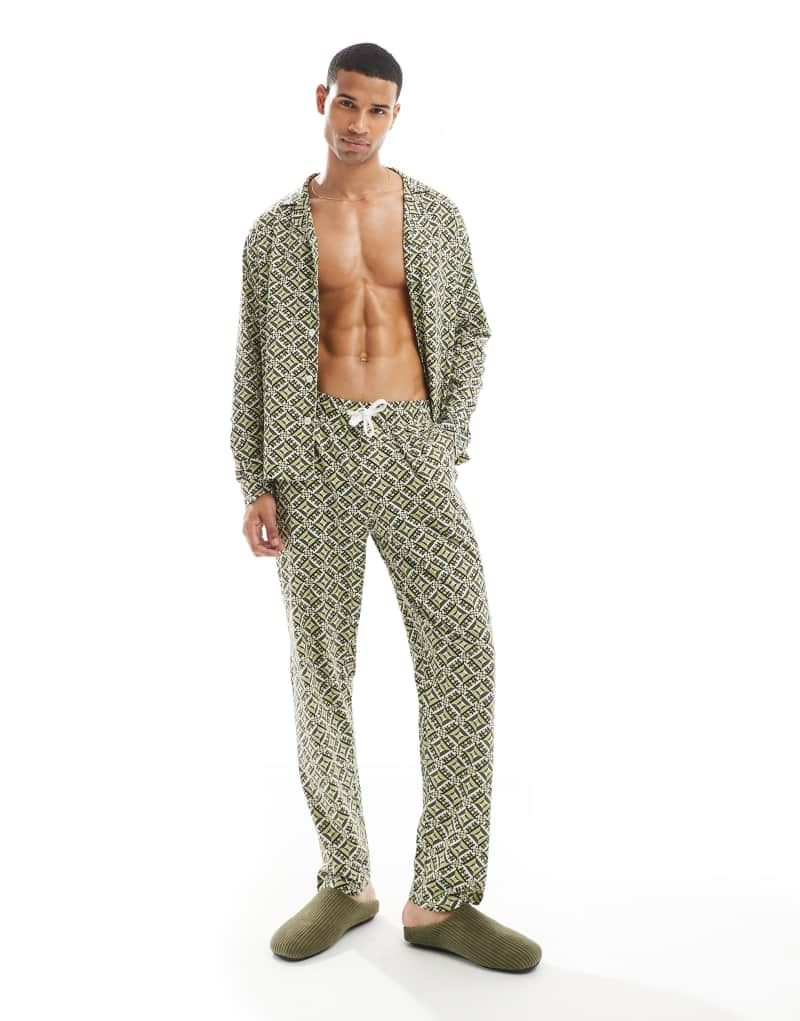 Another Influence printed relaxed pajama set in sage green Another Influence