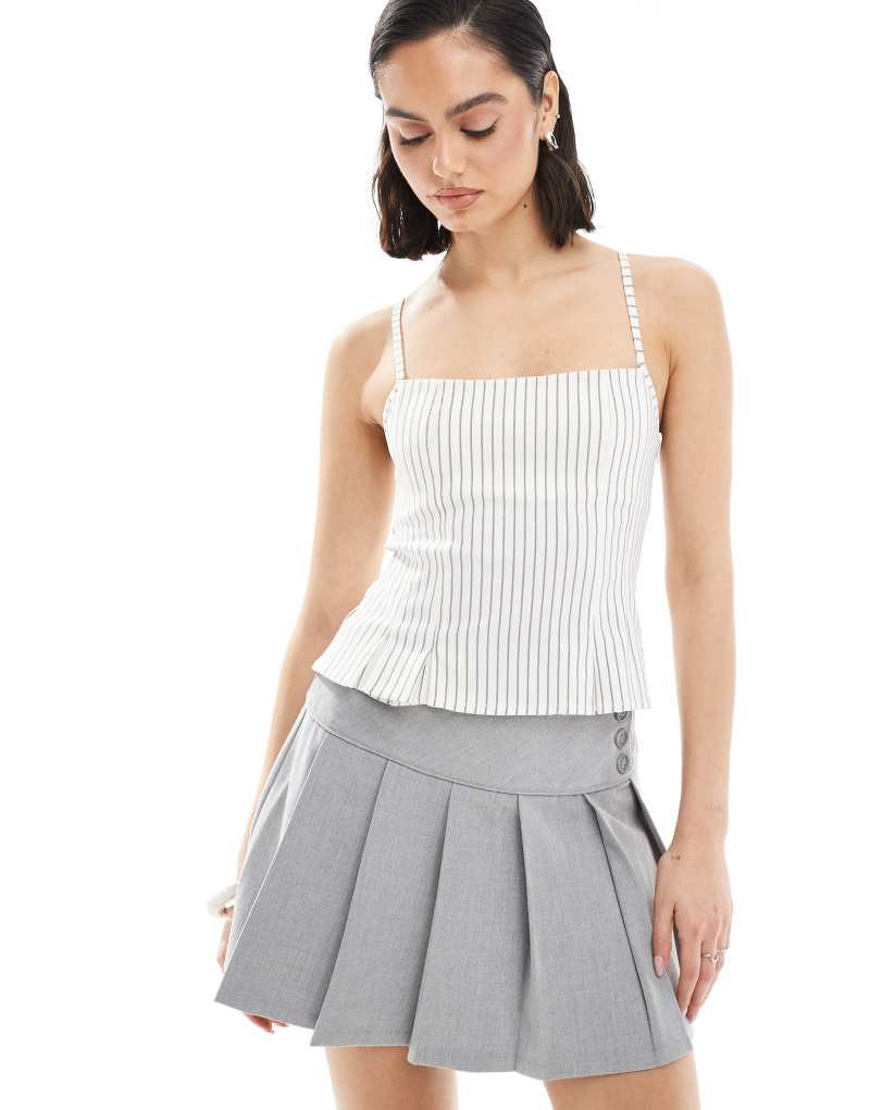 Bershka straight neck tailored corset top in ecru stripe Bershka