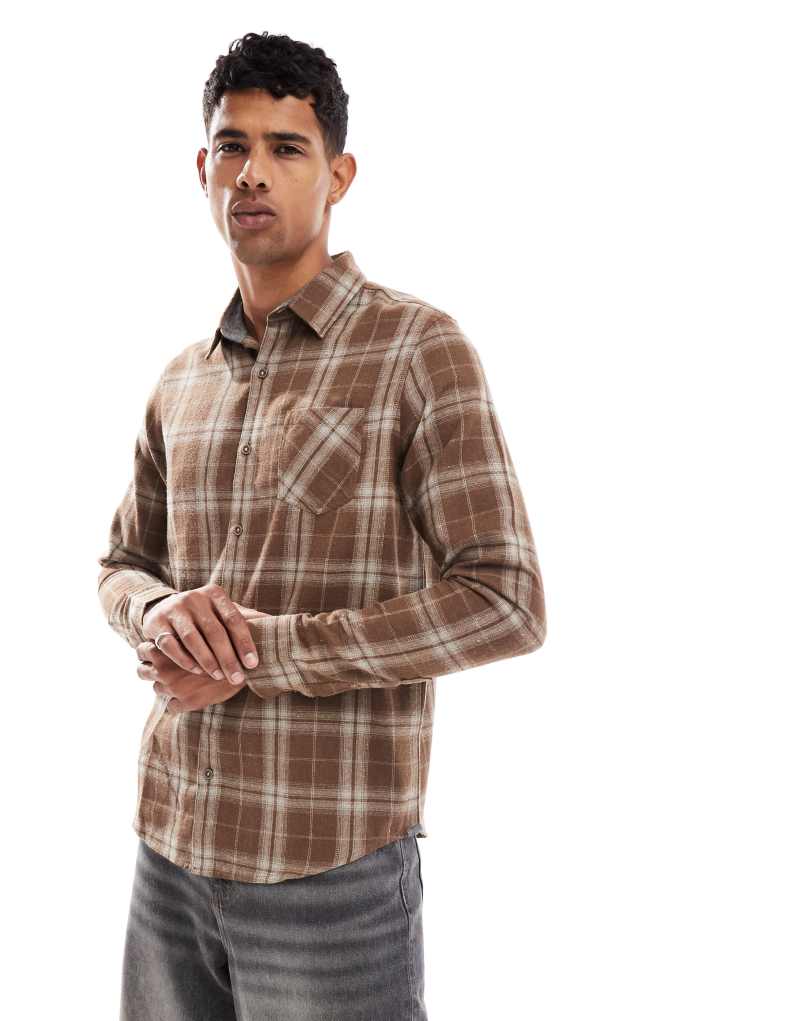 Brave Soul check shirt in brown Brave Soul