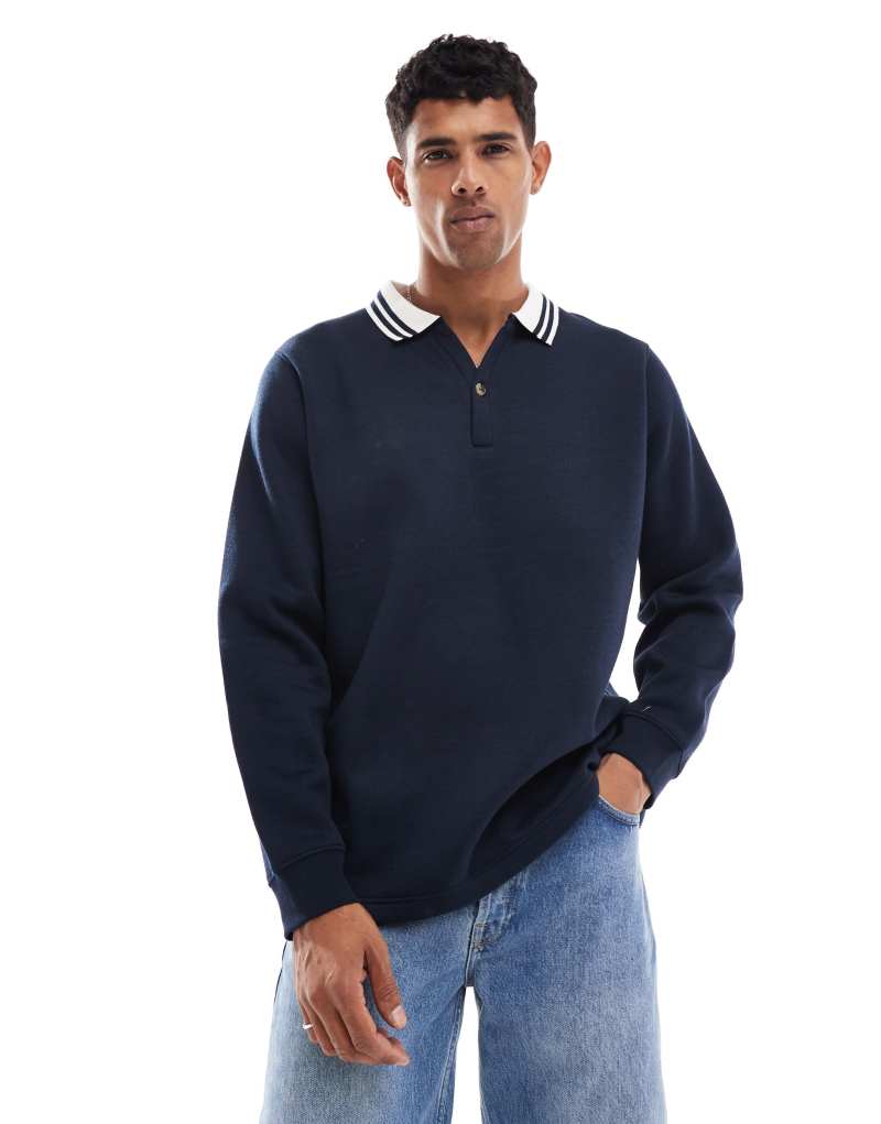 Brave Soul relaxed tipped collar polo sweatshirt in navy Brave Soul