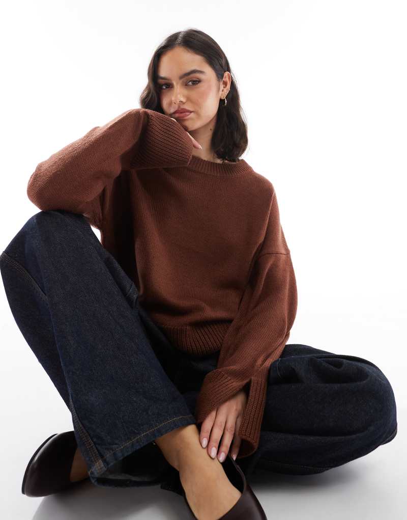 Brave Soul split sleeve sweater in chocolate brown  Brave Soul