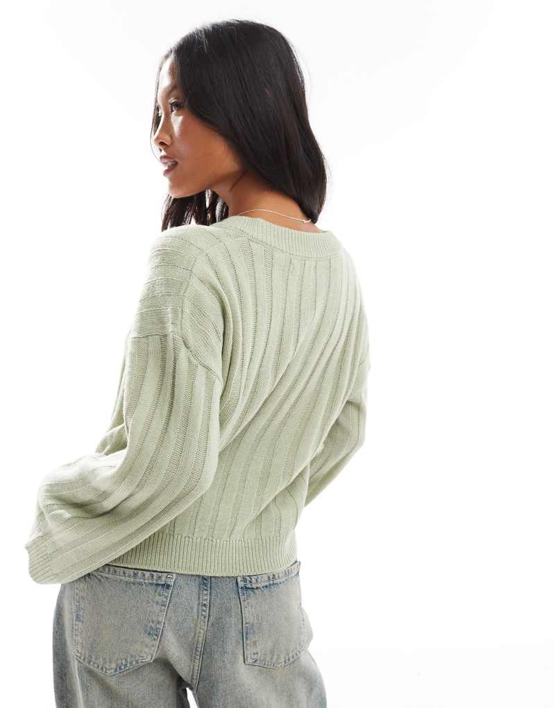 Brave Soul Petite ribbed v-neck sweater in sage green Brave Soul