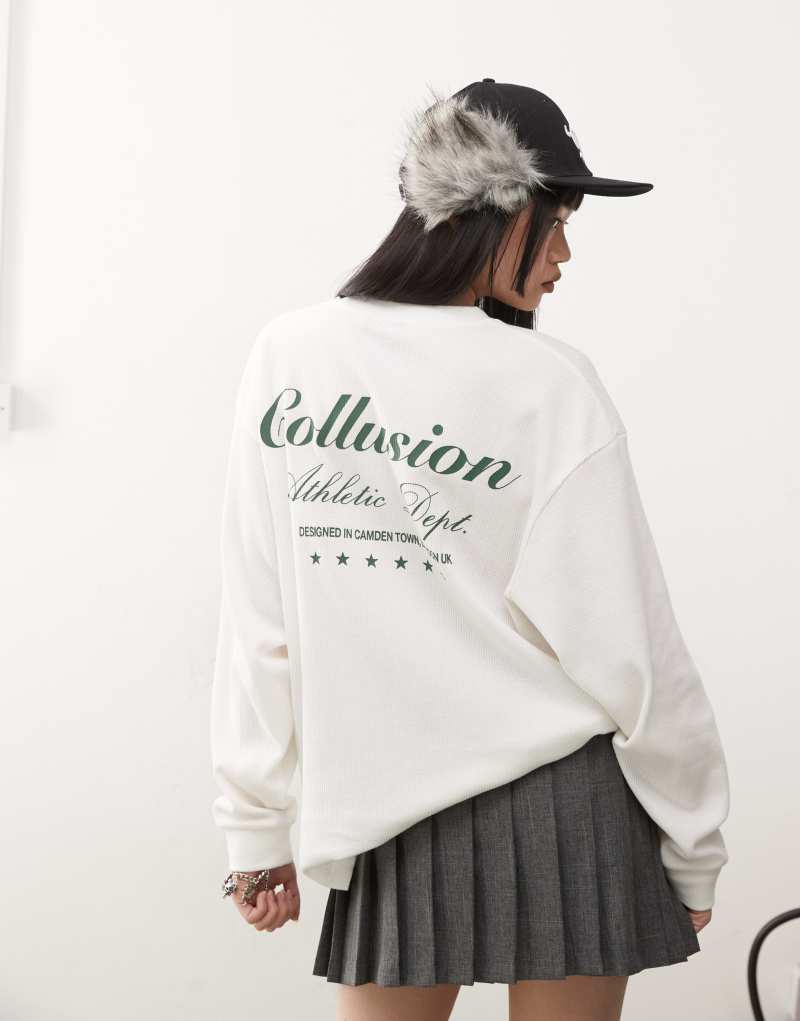 COLLUSION relaxed waffle graphic long sleeve t-shirt in ecru Collusion