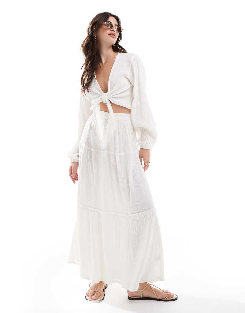 Esmee Exclusive tiered beach skirt in white Esmée