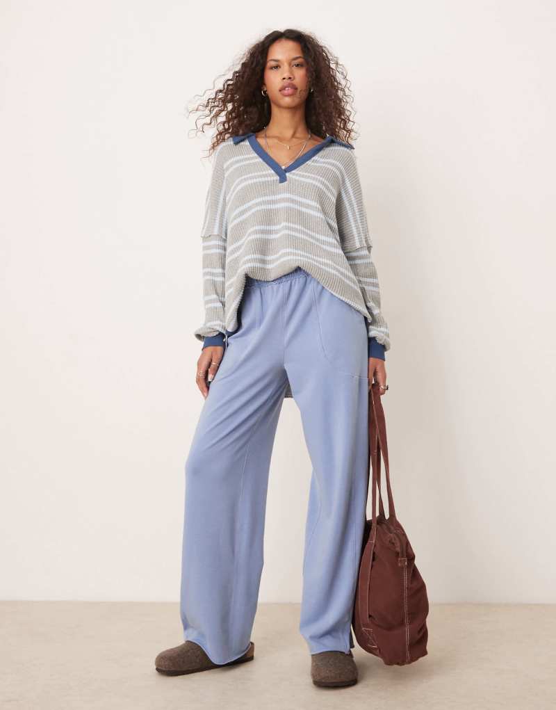 Free People wide leg lounge pants in harbor blue Free People