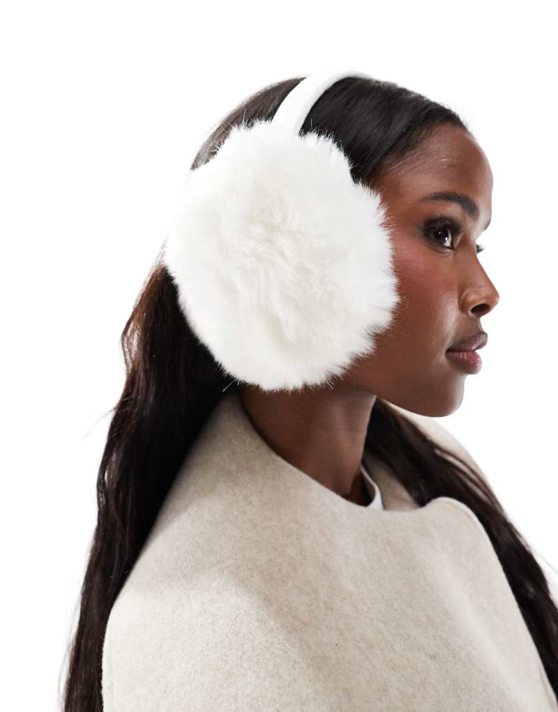 French Connection faux fur ear muffs in cream French Connection