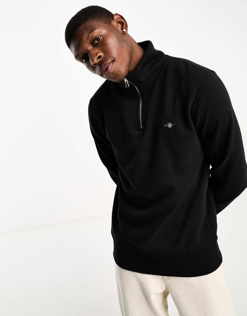 GANT shield logo half zip sweatshirt in black Gant