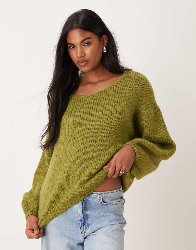 JDY reversible pullover knit sweater in green Jdy