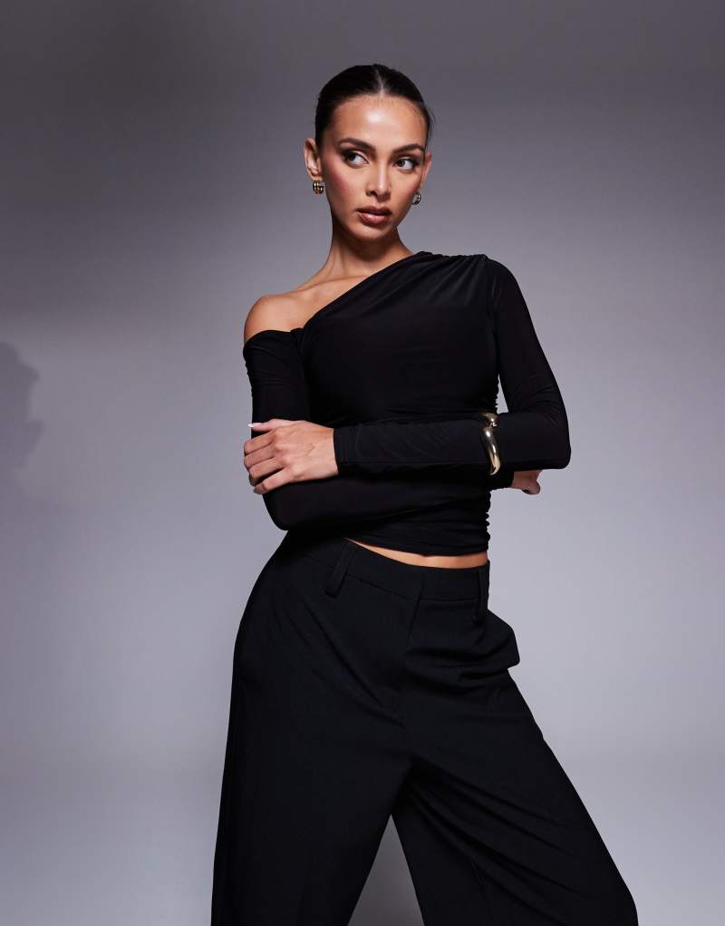 Kaiia slinky off shoulder long sleeve top in black Kaiia