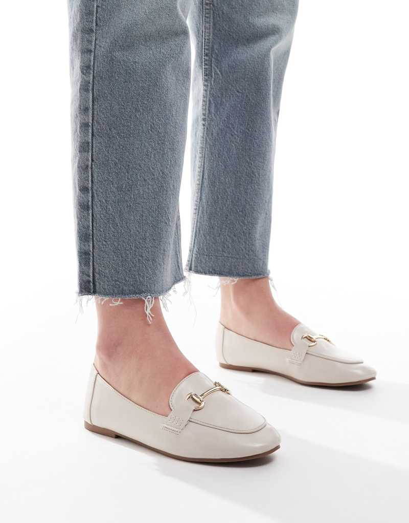 London Rebel Wide Fit Nori buckle detail loafers in cream London Rebel