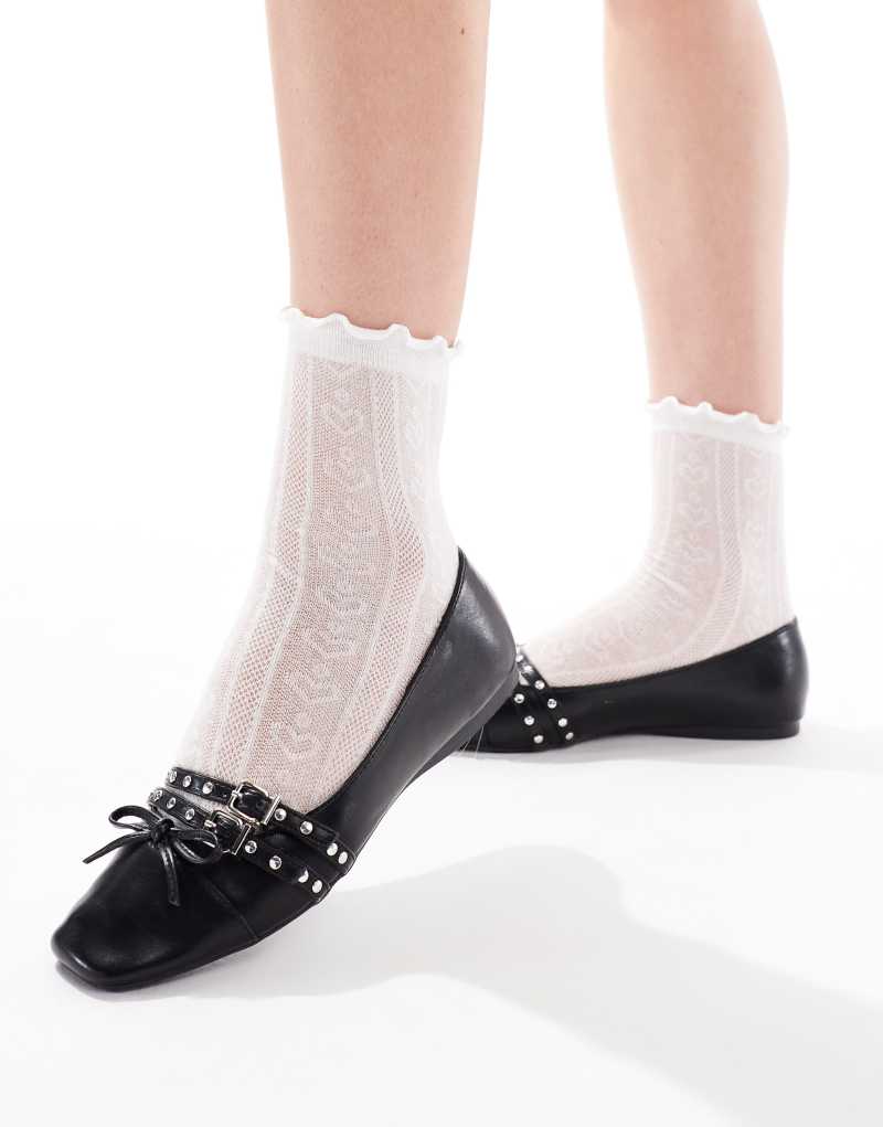 London Rebel studded buckle ballet shoes in patent black London Rebel