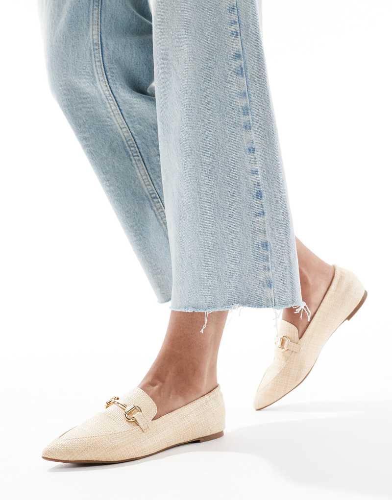 London Rebel buckle detail pointed toe loafer in raffia natural London Rebel