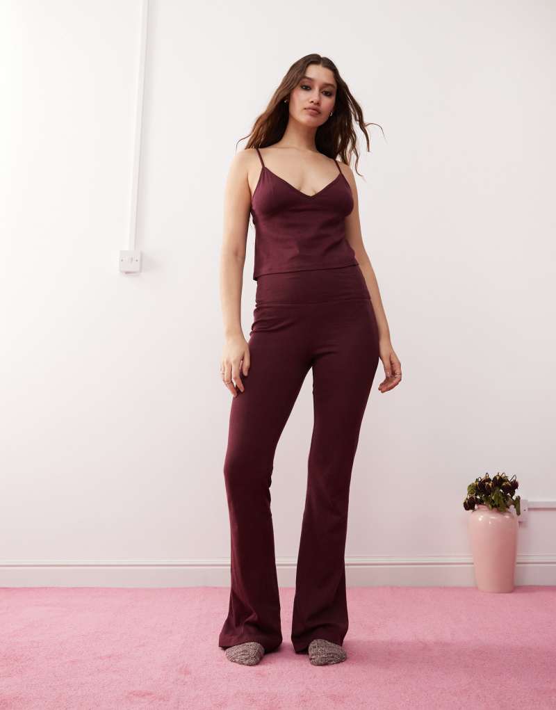 Monki mix and match frill cami pajama tank top in burgundy Monki