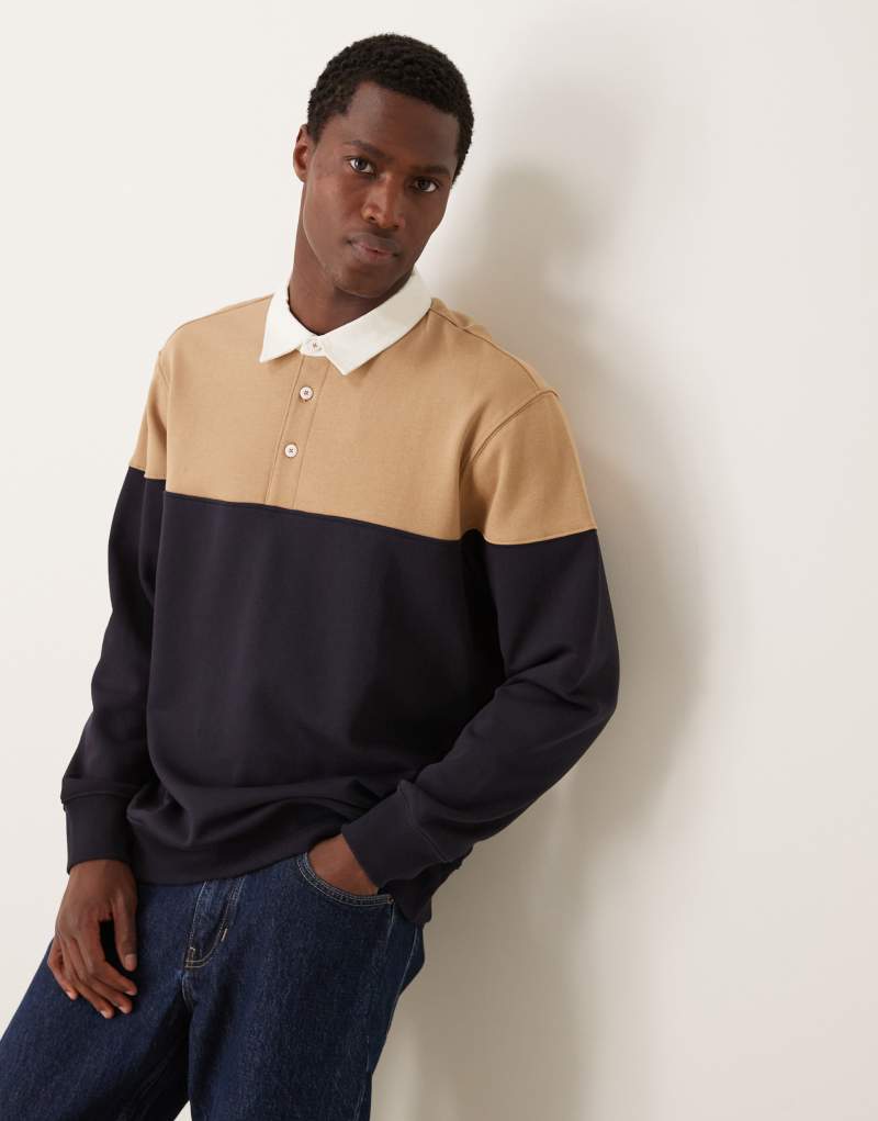 Mango contrast detail long sleeve polo in navy Mango