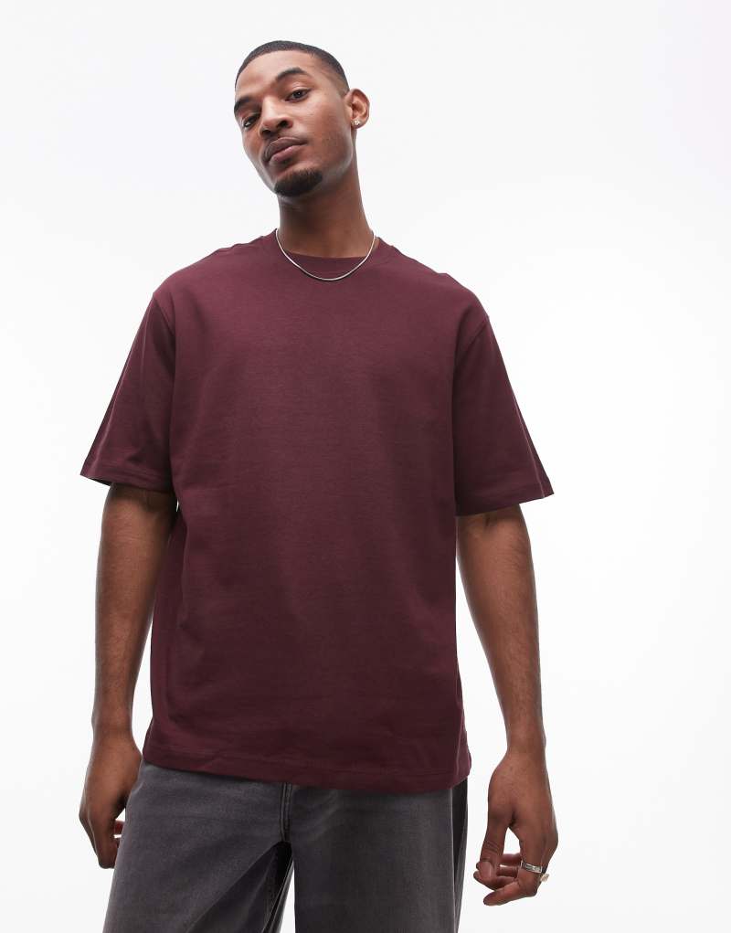 Mango premium cotton regular T-shirt in burgundy Mango