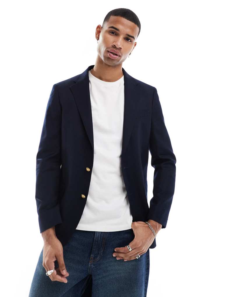 Polo Ralph Lauren single breasted wool garbadine blazer in navy Polo Ralph Lauren