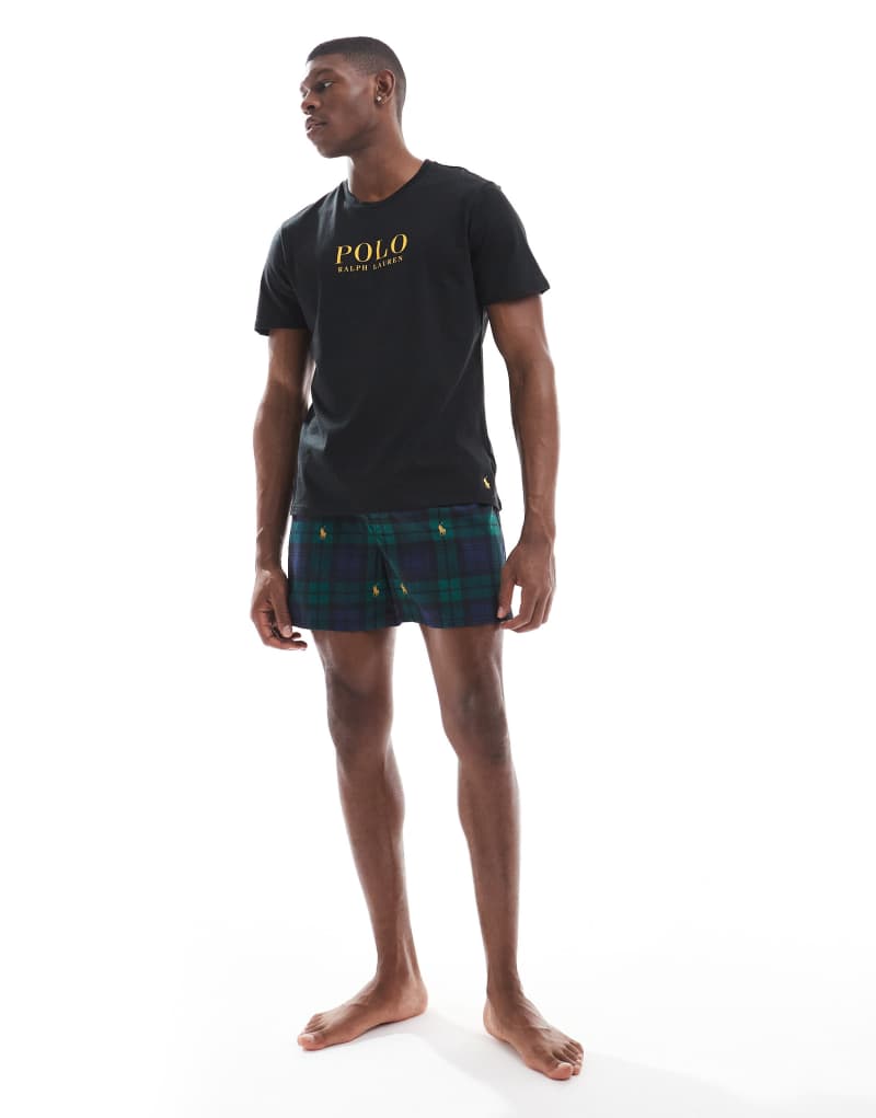 Polo Ralph Lauren lounge pajama set with all over pony logo shorts and T-shirt in black Polo Ralph Lauren