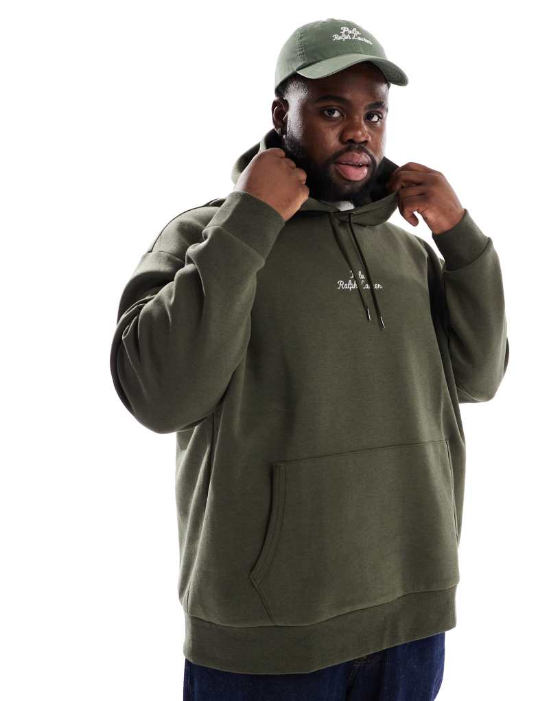 Polo Ralph Lauren Big & Tall central script logo double knit hoodie in dark green heather Polo Ralph Lauren