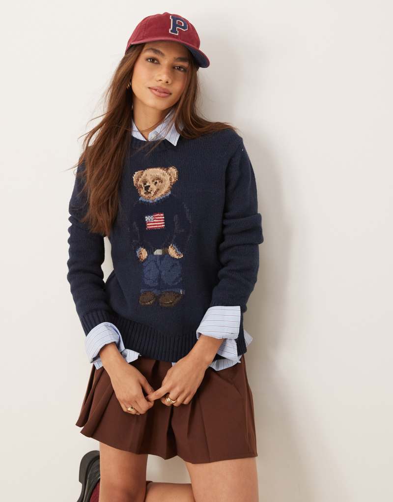 Polo Ralph Lauren flag bear knitted sweater in navy Polo Ralph Lauren