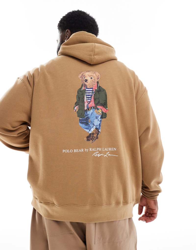 Polo Ralph Lauren Big & Tall explorer bear back print fleece hoodie in camel Polo Ralph Lauren