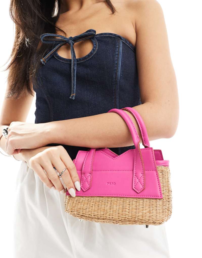 PASQ mini straw grab bag in pink Pasq