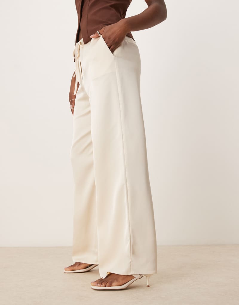 Pretty Lavish drawstring wide leg satin pants in oyster Pretty Lavish