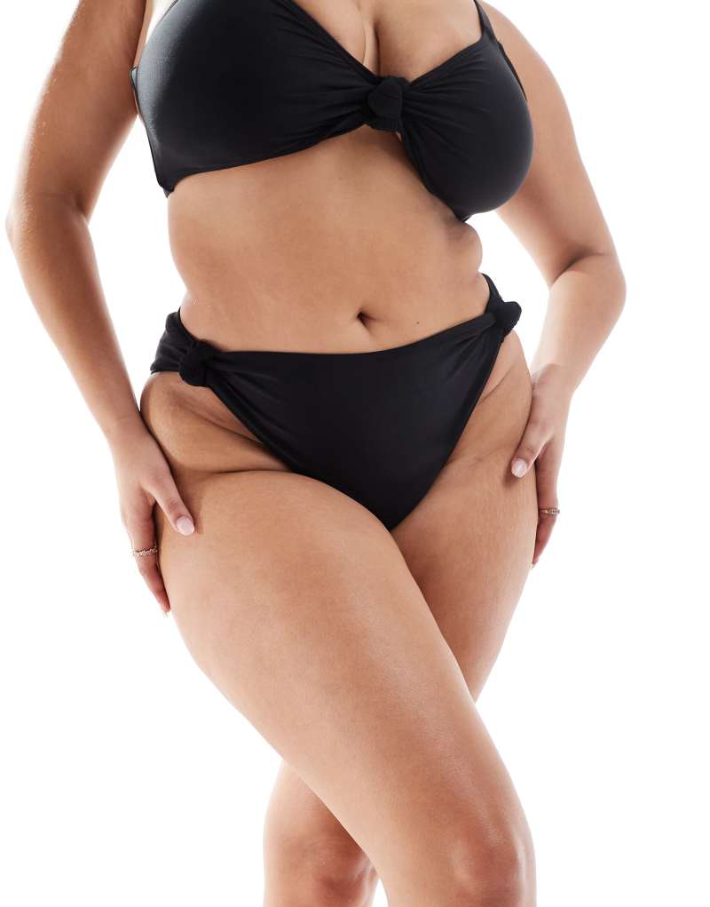 South Beach Curve knot side high waist bikini bottom in black South Beach