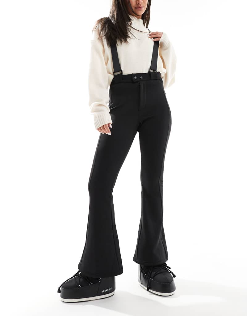 Threadbare Ski wide leg pants with suspenders in black Threadbare