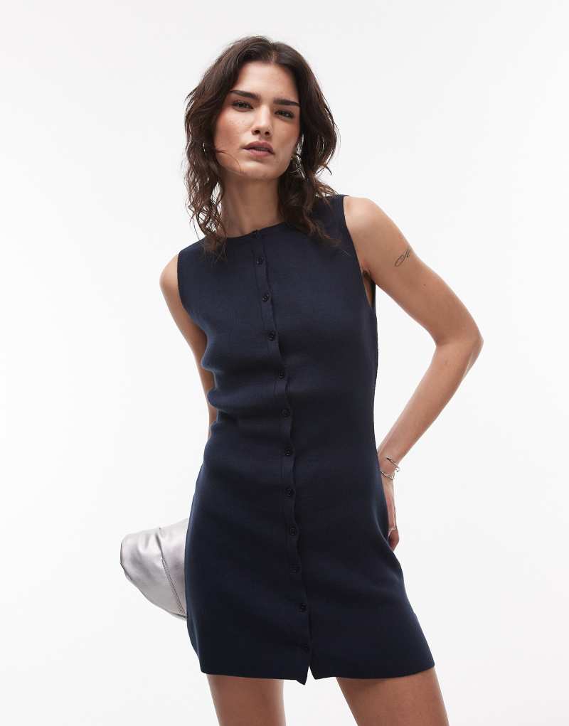 Topshop compact knit mini dress in navy Topshop