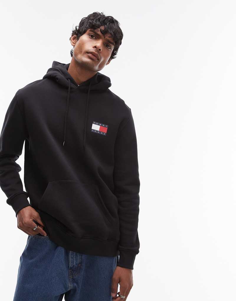 Tommy Jeans essential flag hoodie in black Tommy Jeans