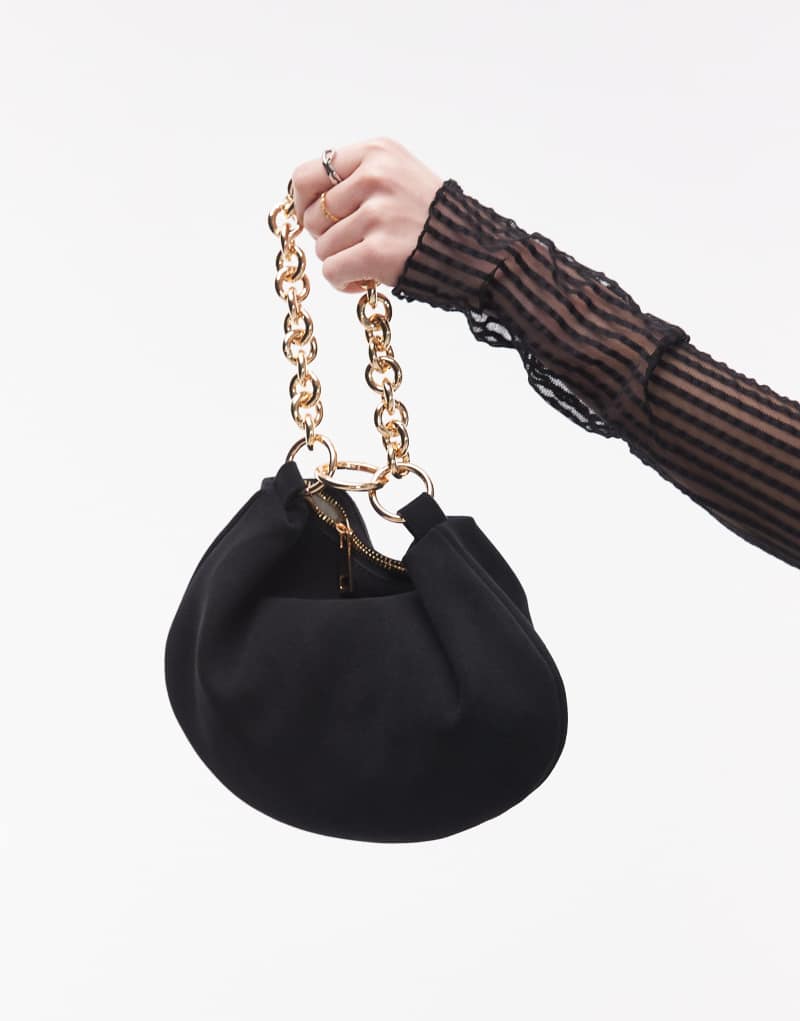 Topshop Gemima chain handle suede clutch bag in black Topshop