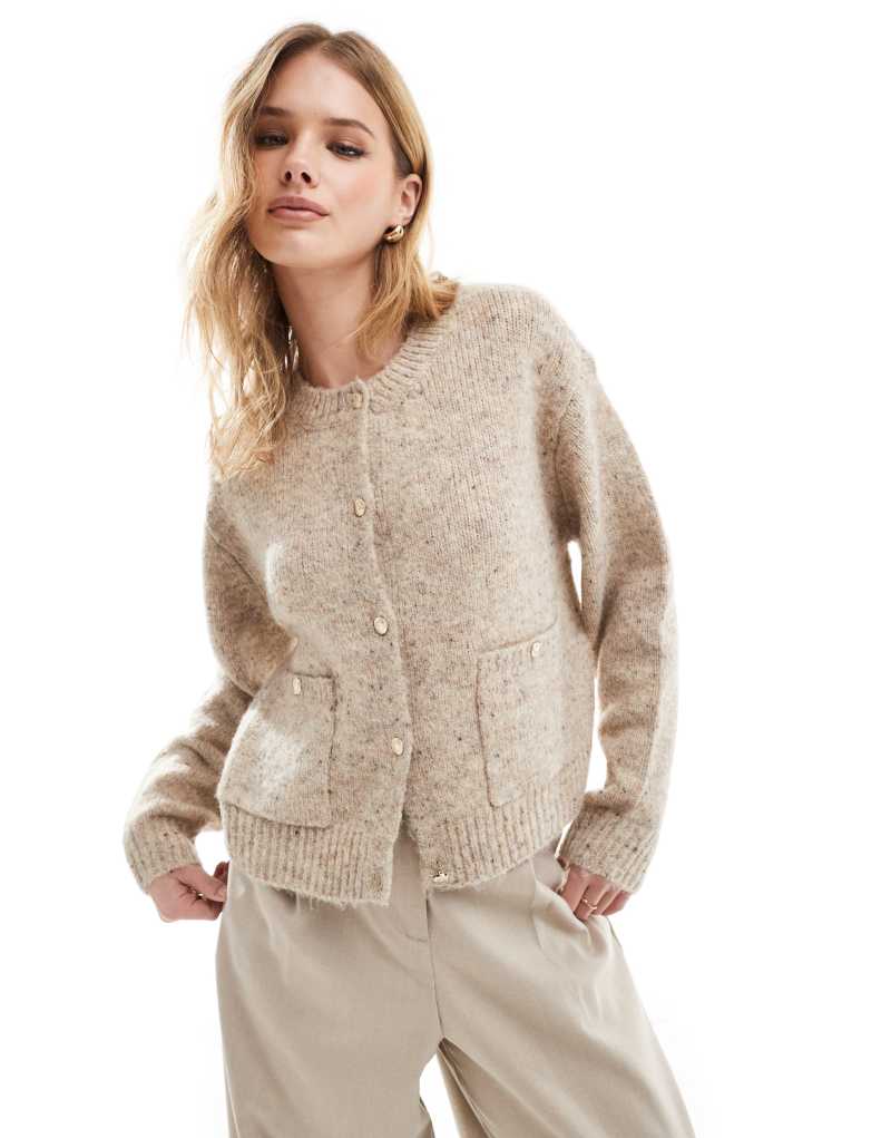 Vero Moda flecked slouchy cardigan with metal buttons in beige  Vero Moda