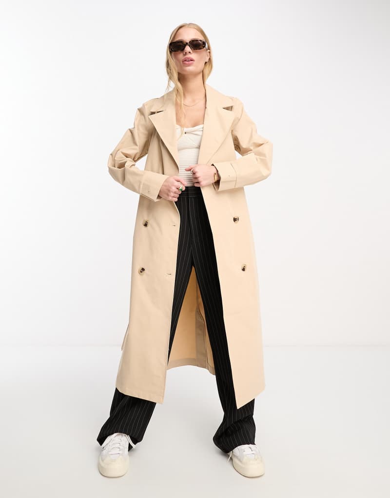 Vila longline trench coat in beige Vila