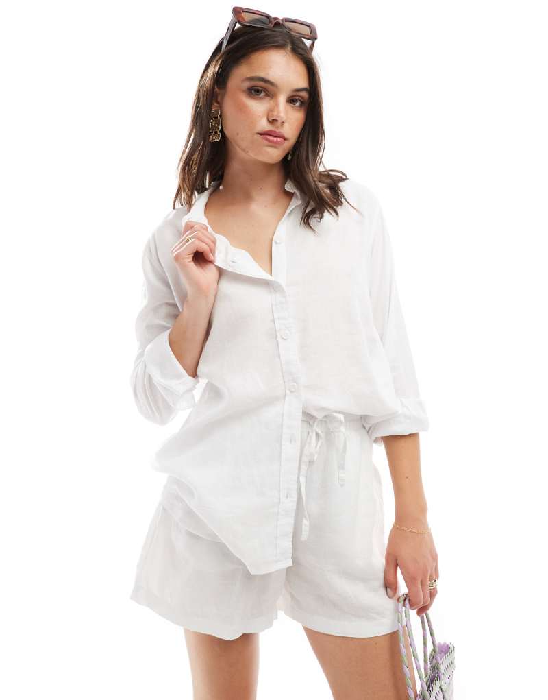 Vero Moda linen blend oversized shirt in white - part of a set  Vero Moda