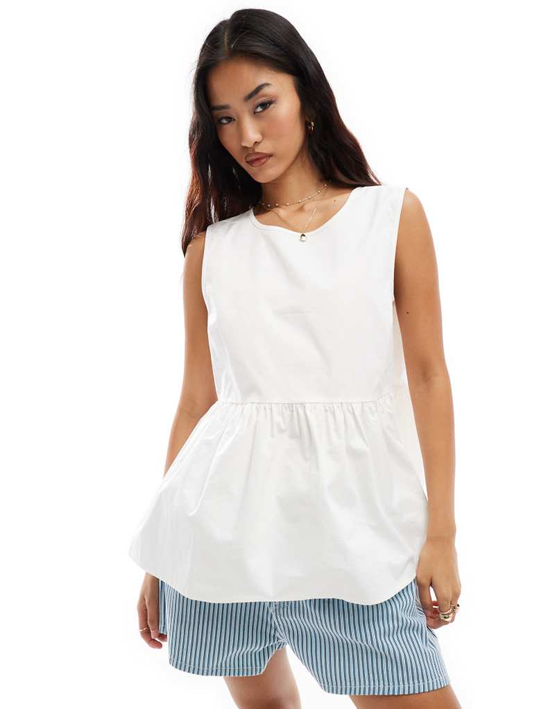 Vila sleeveless cotton poplin top in white Vila