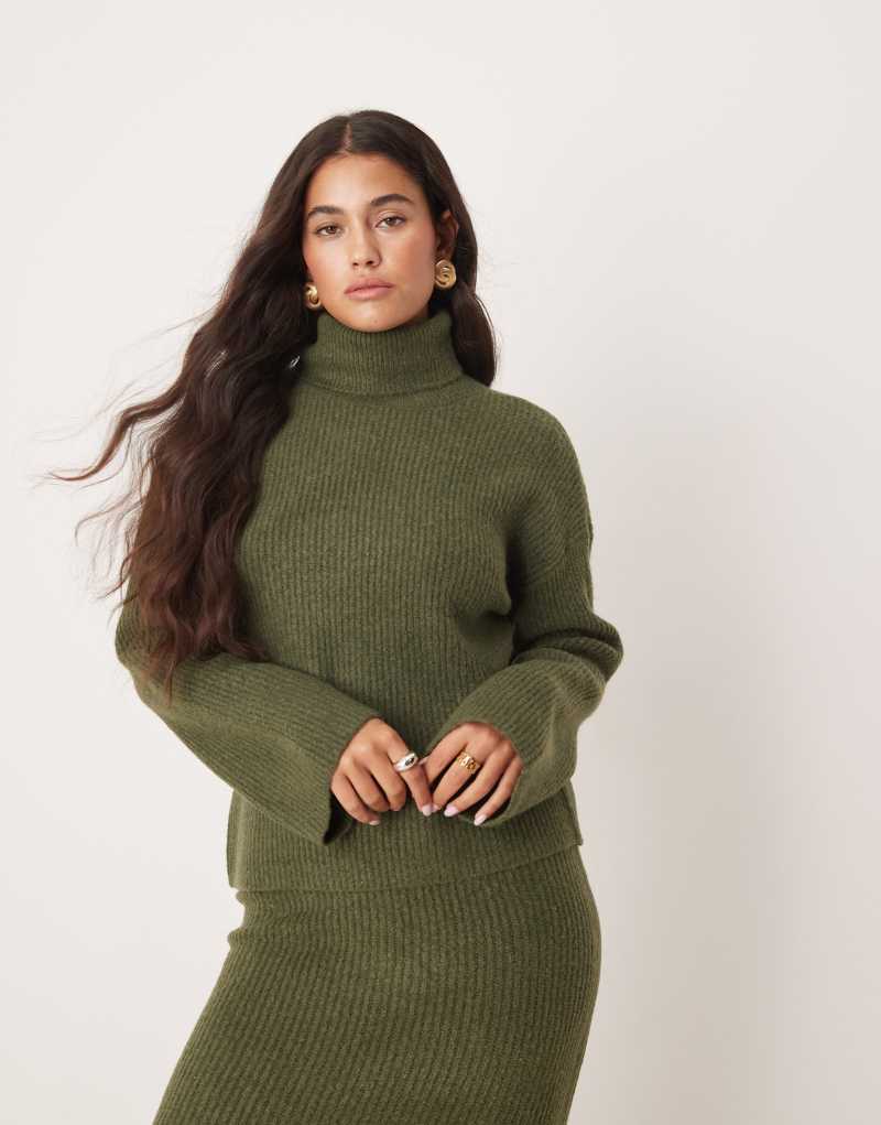 VILA roll neck knitted sweater in khaki - part of a set Vila