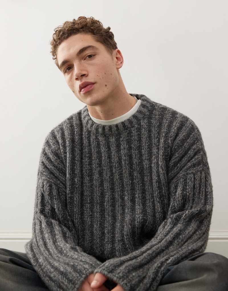 Weekday Connor wool blend slightly cropped rib sweater in dark gray exclusive to ASOS  Weekday