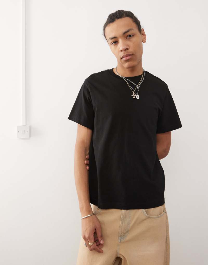 Weekday boxy fit heavy weight jersey t-shirt in black Weekday