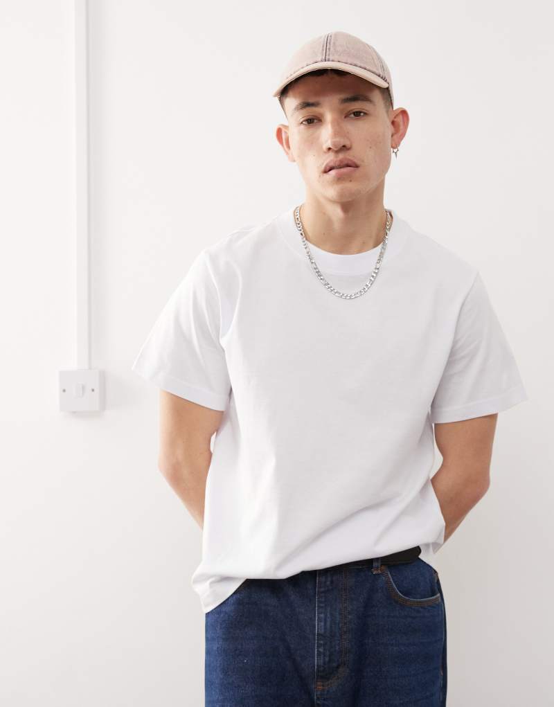 Weekday boxy fit heavy weight jersey t-shirt in white Weekday