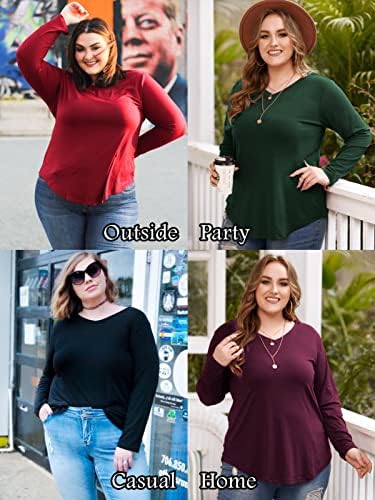 ROSRISS Plus Size Tops for Women Long Sleeve Tees V Neck Tunics Solid Color Blouse T Shirts Rosriss