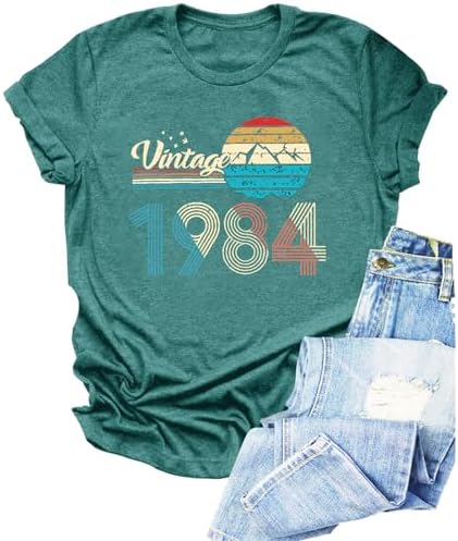 40th Birthday Gift Shirts for Women Vintage 1984 T Shirt Retro Casual 40 Years Old Birthday Party Tee Tops Outfits Chulianyouhuo