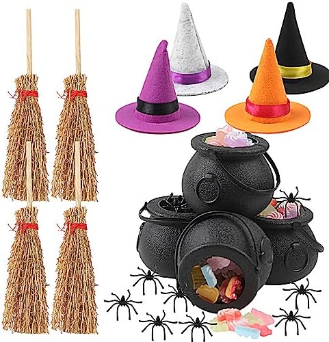 FOIMAS 37pcs Mini Witch Hats Black Candy Cauldron and Witch Brooms for Halloween Dollhouse Craft Accessories Table Decoration Supply Foimas