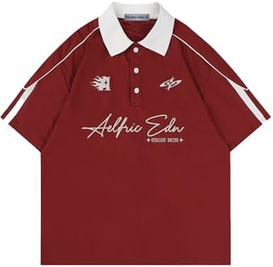 Aelfric Eden Vintage Patchwork Polo Tee Oversized Button Down Graphic Short Sleeve Tshirts Aelfric Eden