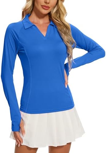 MathCat Women's Long Sleeve Golf Shirts UPF50+ Quickly Dry Tennis Polo Lightweight Sports Athletic Tops MathCat