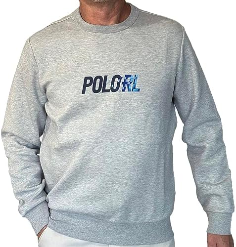 POLO RALPH LAUREN Men's Double Knit Crewneck Sweatshirt Digi Font POLO RL Logo (as1, alpha, m, regular, regular, Heather Grey) Polo Ralph Lauren