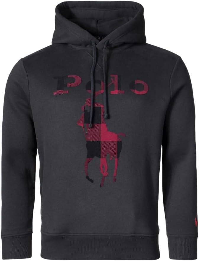 POLO RALPH LAUREN Men's Checked Big Pony Logo Fleece Hoodie (Polo Black, L) Polo Ralph Lauren