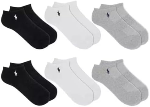 POLO RALPH LAUREN Mens 6 Packs Low Cut Socks, White/Black/Gray, Size 10-13 (Fits Shoe Size 6-12 1/2) Polo Ralph Lauren